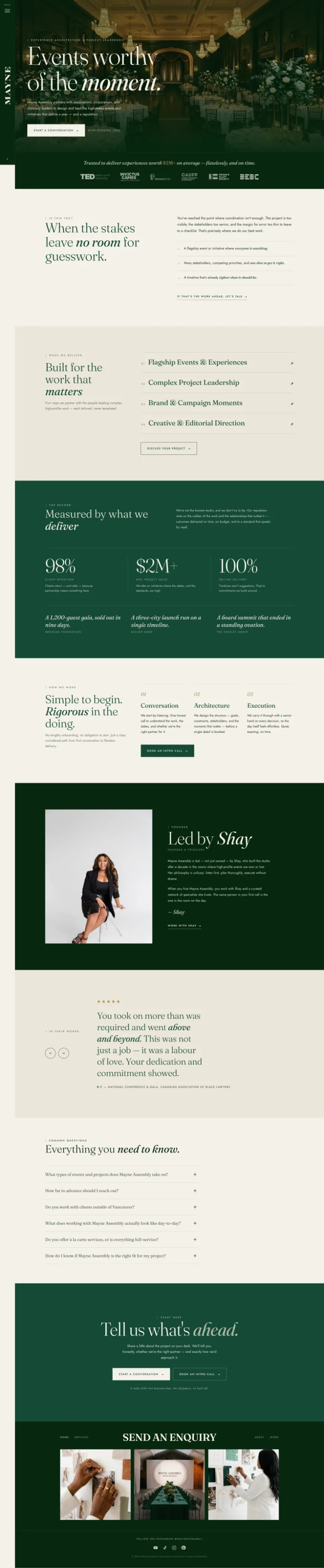 Mayne Assembly — full-page website preview