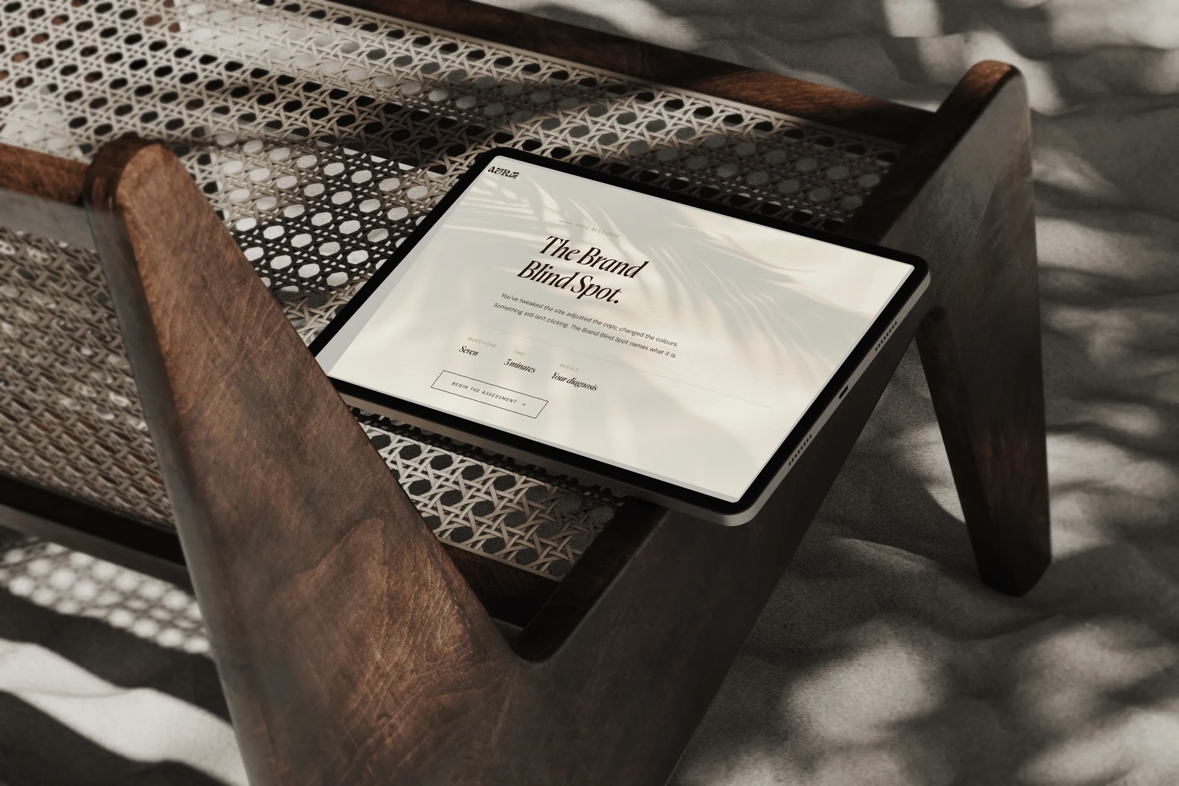 The Brand Blind Spot quiz shown on an iPad